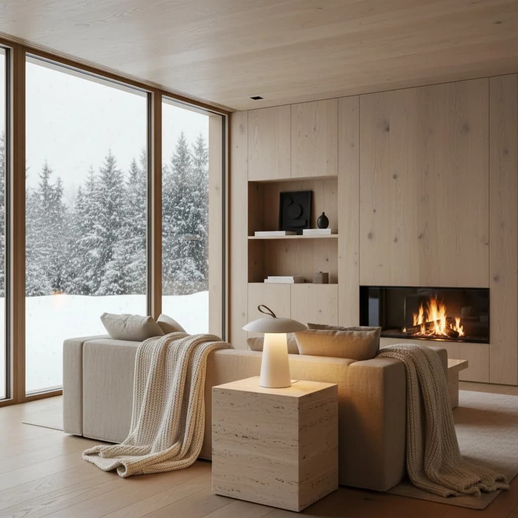 Cozy bedroom interior with warm ambient lighting